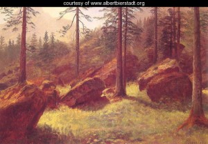 Oil bierstadt, albert Painting - Wooded Landscape by Bierstadt, Albert