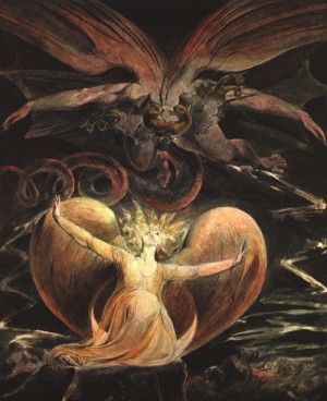 Oil  Painting - The Great Red Dragon and the Woman Clothed with the Sun 1805-1810 by Blake, William