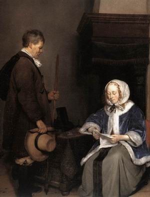 Oil  Painting - Lady Reading a Letter (detail) by Borch, Gerard Ter