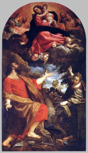 Oil  Painting - The Virgin Appears to Sts Luke and Catherine  1592 by Carracci, Annibale