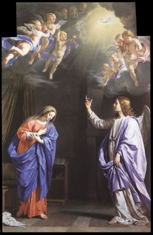 Oil champaigne, philippe de Painting - The Annunciation   - c. 1645 by Champaigne, Philippe de