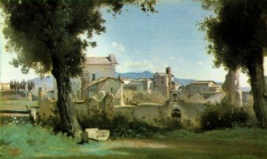 Oil  Painting - View from the Farnese Gardens, Rome  1826 by Corot, Jean-Baptiste-Camille