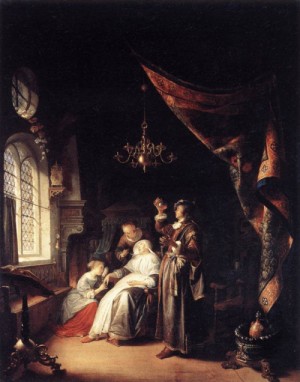Oil woman Painting - The Dropsical Woman   1663 by Dou, Gerrit