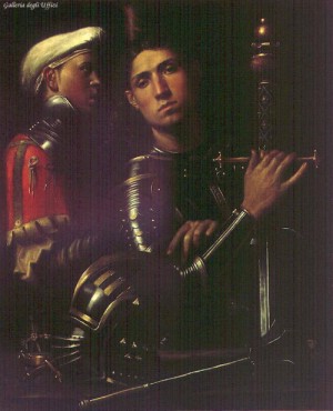 Oil  Painting - Portrait of Warrior with his Equerry    c. 1509 by Giorgione
