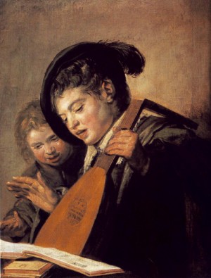 Oil hals, frans Painting - Two Boys Singing    c. 1625 by Hals, Frans