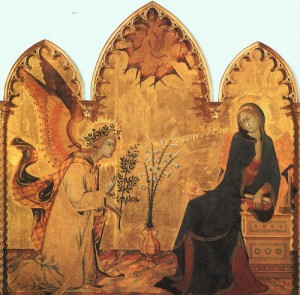 Oil martini, simone Painting - The Annunciation and the Two Saints, detail by Martini, Simone
