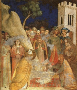 Oil martini, simone Painting - The Miracle of the Resurrected Child  1321 by Martini, Simone