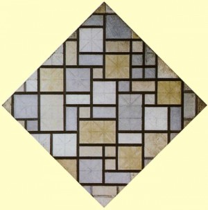 Oil color Painting - Light Color Planes with Grey Lines. 1919 by Mondrian, Piet