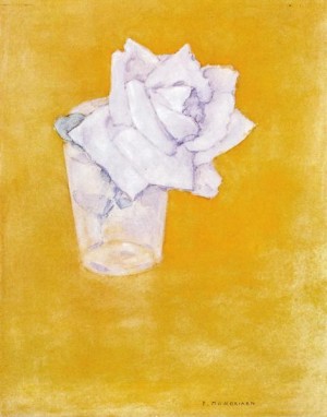 Oil  Painting - White Rose in a Glass.  Witte roos in glas. 1921. by Mondrian, Piet