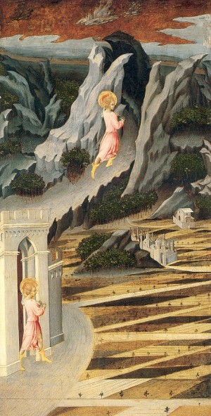 Oil  Painting - Saint John the Baptist Entering the Wilderness   1455-60 by Paolo, Giovanni di