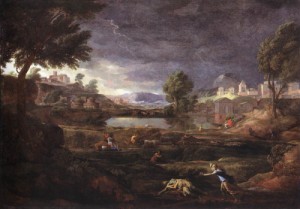 Oil landscape Painting - Strormy Landscape with Pyramus and Thisbe    1651 by Poussin, Nicolas
