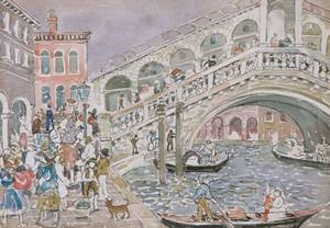 Oil red Painting - Rialto Bridge (Covered Bridge Venice) by Prendergast, Maurice Brazil