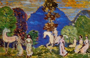 Oil blue Painting - Rider against Blue Hills 1914-1915 by Prendergast, Maurice Brazil