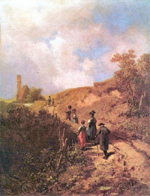 Oil  Painting - The Road to the Chirch by Carl Spitzweg