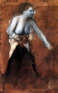 Oil female Painting - Standing Female Figure with Bared Torso 1866-68 by Degas,Edgar