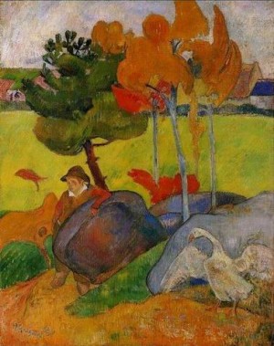 Oil landscape Painting - Breton Boy In A Landscape by Gauguin,Paul