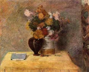 Oil flower Painting - Flowers And Japanese Book by Gauguin,Paul