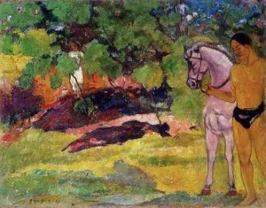 Oil van Painting - In The Vanilla Grove Man And Horse Aka The Rendezvous by Gauguin,Paul