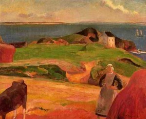 Oil  Painting - Landscape At Le Pouldu The Isolated House by Gauguin,Paul