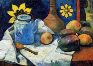 Oil  Painting - Still Life With Teapot And Fruit by Gauguin,Paul
