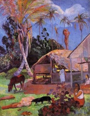 Oil  Painting - The Black Pigs by Gauguin,Paul