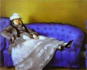 Oil blue Painting - Portrait of Mme. Manet on a Blue Sofa. c. 1874 by Manet,Edouard