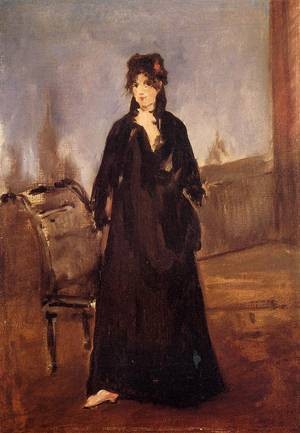 Oil manet,edouard Painting - Young Woman with a Pink Shoe (aka Portrait of Bertne Morisot) 1868 by Manet,Edouard