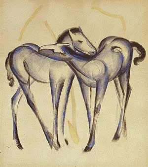 Oil blue Painting - Two Blue Foals, 1911 by Marc,Franz