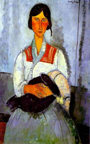Oil woman Painting - Gypsy Woman with Child. 1919 by Modigliani, Amedeo
