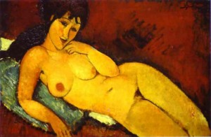 Oil blue Painting - Nude on a Blue Cushion. 1917 by Modigliani, Amedeo