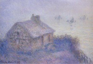Oil blue Painting - Customs House at Varengeville in the Fog (aka Blue Effect) 1897 by Monet,Claud