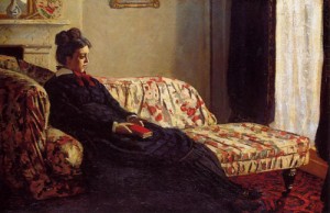 Oil monet Painting - Meditation Madame Monet Sitting on a Sofa 1870-1871 by Monet,Claud
