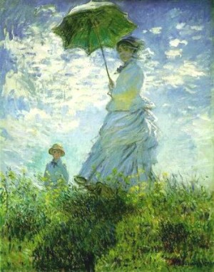 Oil monet Painting - Monet The Stroll, Camille Monet and Her Son Jean (Woman with a Parasol) 1875 by Monet,Claud