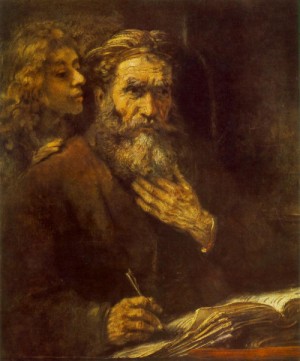 Oil van Painting - Evangelist Matthew    1661 by Rembrandt