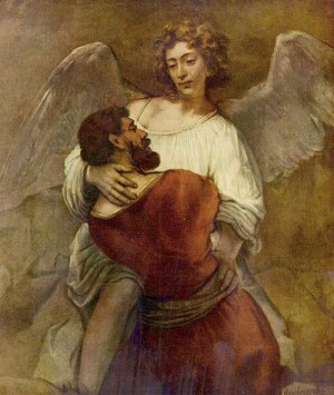 Oil angel Painting - Wrestling with the Angel by Rembrandt