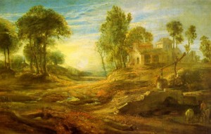 Oil landscape Painting - Landscape with a Watering Place by Rubens,Pieter Pauwel