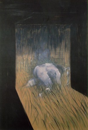 Oil bacon, francis Painting - Man Kneeling in Grass 1952 by Bacon, Francis