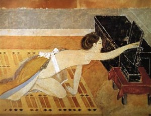 Oil balthus Painting - Japonaise au miroir 0noir,1967-76 by Balthus