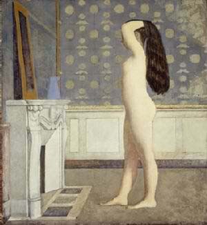 Oil balthus Painting - Nu devant le cheminee(Nude in front of the 0mantel) by Balthus
