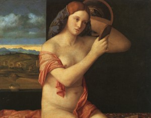 Oil woman Painting - Naked Young Woman in Front of the Mirror, approx. 1505-10 by Bellini, Giovanni