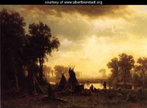Oil bierstadt, albert Painting - An Indian Encampment by Bierstadt, Albert