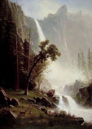 Oil bierstadt, albert Painting - Bridal Veil Falls, Yosemite (1872) by Bierstadt, Albert