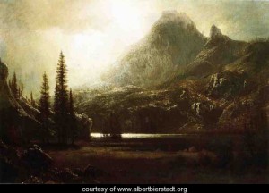 Oil mountain Painting - By A Mountain Lake by Bierstadt, Albert