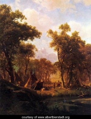 Oil bierstadt, albert Painting - Indian Encampment, Shoshone Village by Bierstadt, Albert