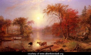 Oil bierstadt, albert Painting - Indian Summer Hudson River by Bierstadt, Albert