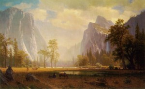 Oil the Painting - Looking Up the Yosemite Valley  c.1865-67 by Bierstadt, Albert