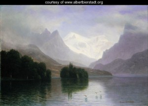 Oil mountain Painting - Mountain Scene by Bierstadt, Albert