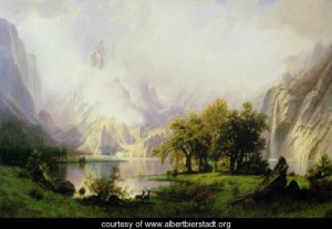 Oil mountain Painting - Rocky Mountain Landscape, 1870 by Bierstadt, Albert