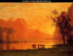 Oil bierstadt, albert Painting - Sundown at Yosemite by Bierstadt, Albert