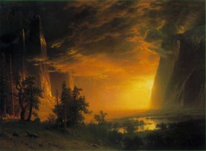 Oil the Painting - Sunset in the Yosemite Valley 1868 by Bierstadt, Albert